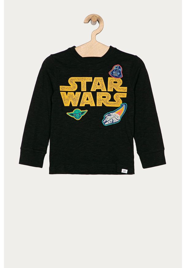 GAP - Longsleeve dziecięcy x Star Wars 74-104 cm. Okazja: na co dzień. Kolor: czarny. Materiał: bawełna, dzianina. Wzór: motyw z bajki. Styl: casual