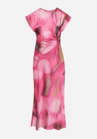 Born2be - Różowa Rozkloszowana Sukienka w Abstrakcyjny Print z Ozdobnym Marszczeniem Tillanara. Okazja: na imprezę. Kolor: różowy. Wzór: nadruk. Styl: wizytowy, elegancki #5