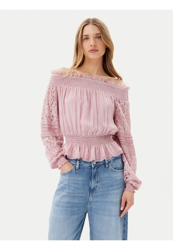 Guess Bluzka W5GH0S WE550 Różowy Regular Fit. Kolor: różowy. Materiał: wiskoza