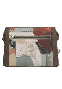 Torebka damska Anekke, na ramię z dekoracyjnym nadrukiem i metalowym logo zapinana na zamek z szerokim regulowanym paskiem oraz ozdobnym brelokiem, b. Kolor: brązowy. Wzór: nadruk #8