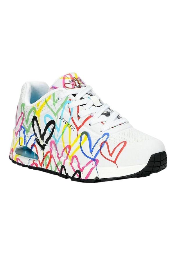 skechers - Buty do chodzenia damskie Skechers Spread The Love. Okazja: na co dzień. Zapięcie: sznurówki. Kolor: biały. Materiał: guma, materiał, syntetyk. Szerokość cholewki: normalna. Wzór: aplikacja. Sport: turystyka piesza