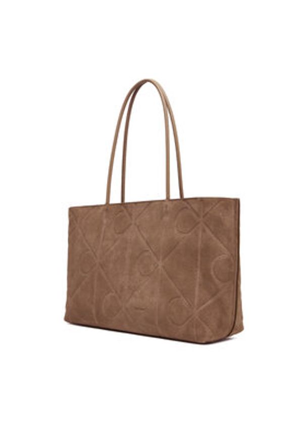 Calvin Klein Torebka Emblem Aop Embossed Suede Tote LV04F3334G Beżowy. Kolor: beżowy. Materiał: skórzane, zamszowe