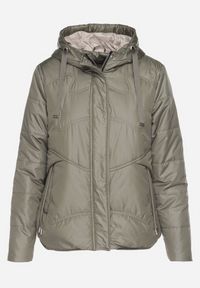 Born2be - Zielona Casualowa Kurtka z Kapturem i Ozdobnymi Sznurkami Evialinae. Okazja: na co dzień. Typ kołnierza: kaptur. Kolor: zielony. Materiał: jeans, poliester. Styl: casual #2