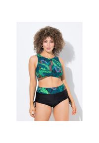 ULLA POPKEN - Damskie Bikini palmy miękkie miseczki drapowanie. Kolekcja: plus size. Kolor: czarny. Materiał: elastan, poliamid, materiał