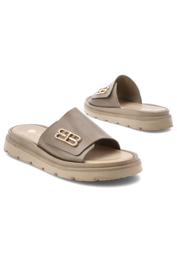 Beżowe Klapki Armodo Modne Płaskie Obuwie Damskie. Kolor: beżowy. Sezon: lato. Styl: wizytowy, elegancki