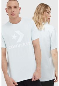 Converse t-shirt bawełniany kolor turkusowy z nadrukiem. Kolor: turkusowy. Materiał: bawełna. Wzór: nadruk. Styl: klasyczny #1