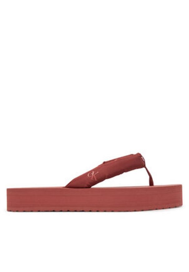 Calvin Klein Jeans Japonki Beach Sandal Flatform Ttxr Satin YW0YW01723 Brązowy. Kolor: brązowy. Materiał: materiał
