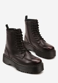 Born2be - Bordowe Botki Workery na Platformie Xulia. Okazja: na co dzień. Zapięcie: sznurówki. Kolor: czerwony. Materiał: jeans, skóra. Obcas: na platformie. Styl: klasyczny, casual, elegancki. Wysokość obcasa: średni #6