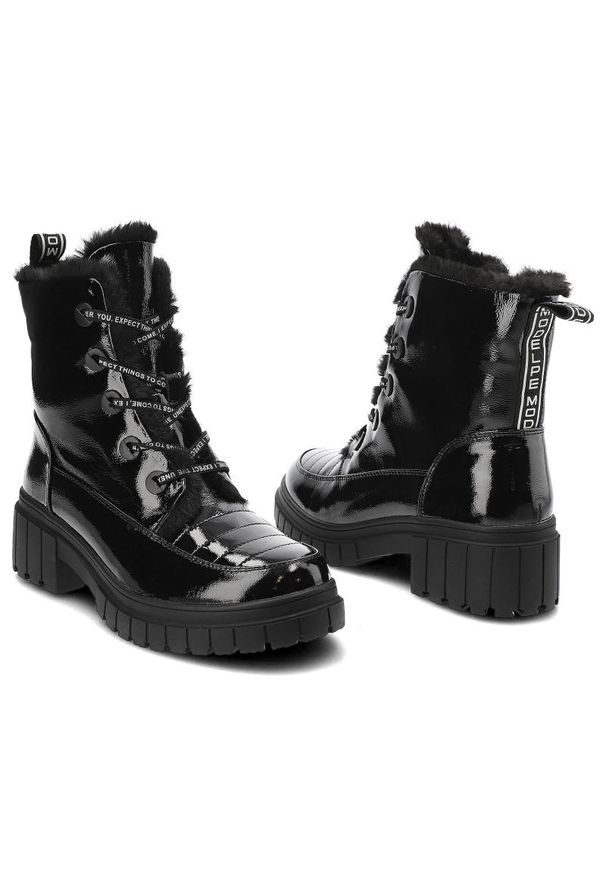 Czarne Botki Artiker Ocieplane Buty Damskie. Kolor: czarny. Materiał: futro, skóra, lakier, syntetyk. Szerokość cholewki: normalna. Sezon: zima. Obcas: na obcasie. Styl: elegancki. Wysokość obcasa: niski