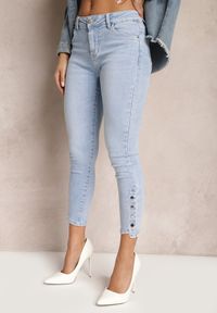 Renee - Jasnoniebieskie Elastyczne Jeansy Skinny z Napami Firolla. Kolor: niebieski. Wzór: aplikacja #1