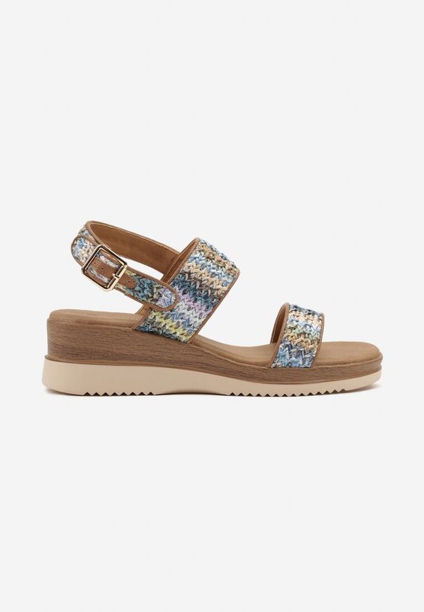 Renee - Niebieskie Plecione Sandały na Koturnie Uloretia. Okazja: na co dzień. Zapięcie: pasek. Kolor: niebieski. Obcas: na koturnie. Styl: boho, elegancki, casual