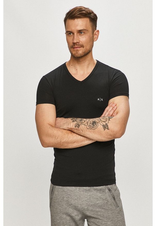 Armani Exchange - T-shirt (2-pack). Okazja: na co dzień. Kolor: czarny. Materiał: dzianina. Wzór: gładki. Styl: casual