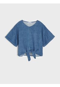 Sinsay - Bluzka z wiązaniem - niebieski. Kolor: niebieski. Materiał: bawełna. Długość rękawa: krótki rękaw. Długość: krótkie #1