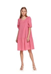 TOP SECRET - Sukienka z wiązaniem w talii. Kolor: różowy. Materiał: tkanina, bawełna. Sezon: lato #7