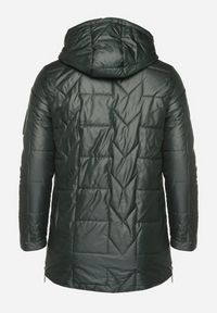 Born2be - Ciemnozielona Pikowana Kurtka Ozdobiona Pikowaniem z Odpinanym Kapturem Falerosa. Okazja: na co dzień, na spacer. Kolekcja: plus size. Kolor: zielony. Materiał: jeans. Wzór: aplikacja. Styl: casual #4