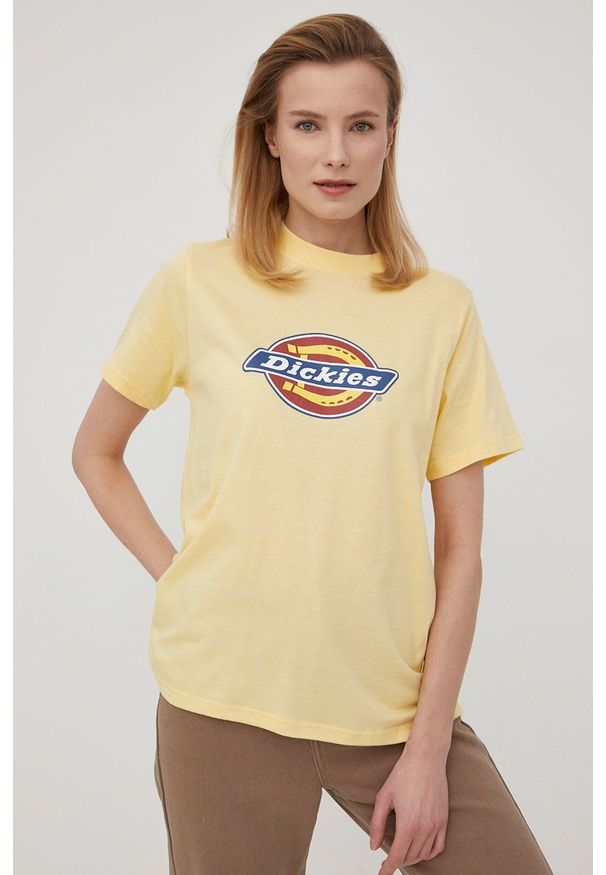 Dickies t-shirt bawełniany kolor żółty. Kolor: żółty. Materiał: bawełna