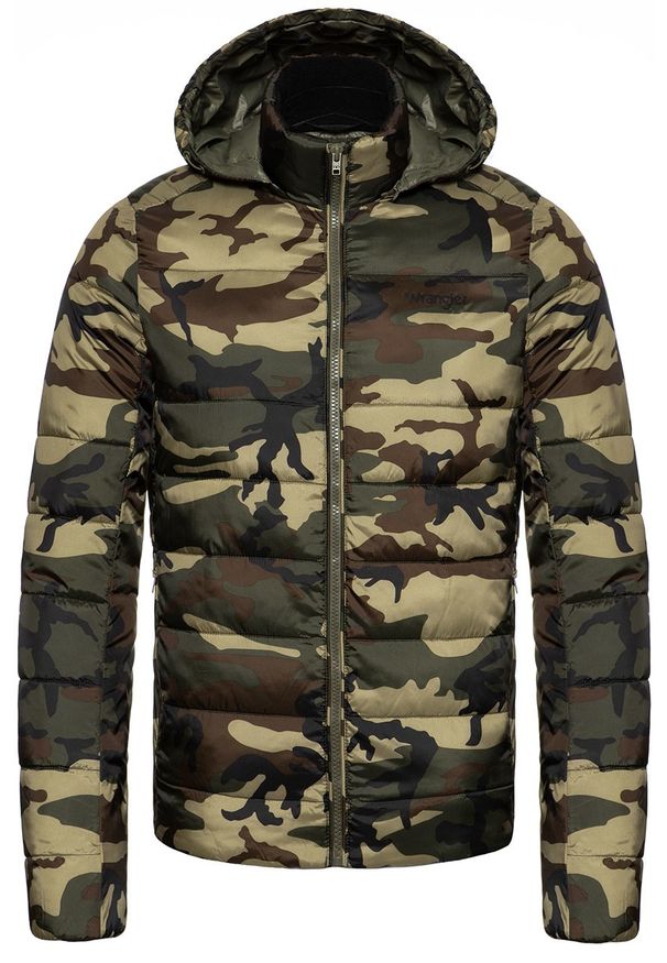 Wrangler - KURTKA ZIMOWA WRANGLER PUFFER JACKET CAMOUFLAGE W4725X4X3. Materiał: polar, puch. Wzór: moro. Sezon: zima