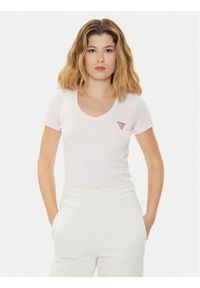 Guess T-Shirt W2YI45 J1314 Różowy Slim Fit. Kolor: różowy. Materiał: bawełna