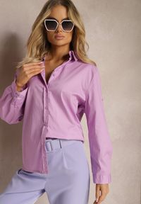 Renee - Fioletowa Oversizowa Koszula Bawełniana o Klasycznym Kroju Alattia. Kolor: fioletowy. Materiał: bawełna. Styl: klasyczny #3