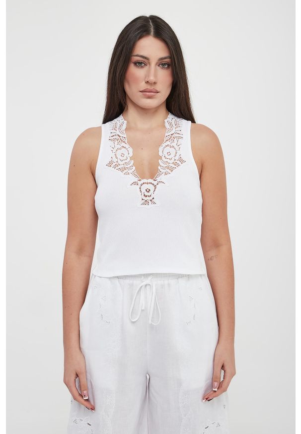 Twinset Milano - Top damski z koronką TWINSET. Materiał: koronka. Wzór: koronka