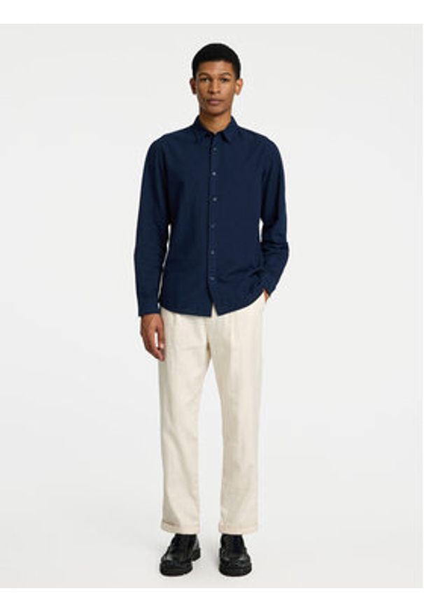 Selected Homme Koszula 16078867 Granatowy Slim Fit. Kolor: niebieski. Materiał: bawełna
