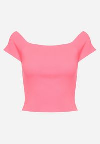 Born2be - Różowy Bluzka z Dekoltem Typu Łódka Siletta. Okazja: na co dzień. Kolor: różowy. Materiał: jeans. Styl: klasyczny, elegancki, casual #5