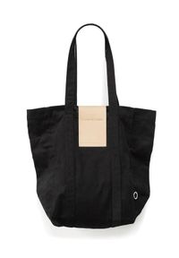 ANIA KUCZYŃSKA - Bawełniana torba Hong Kong z beżową skórą juchtową. Kolor: czarny. Materiał: skóra, bawełna