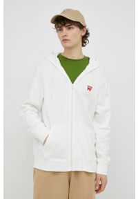 Wrangler bluza bawełniana męska kolor biały z kapturem z nadrukiem. Typ kołnierza: kaptur. Kolor: biały. Materiał: bawełna. Wzór: nadruk #1
