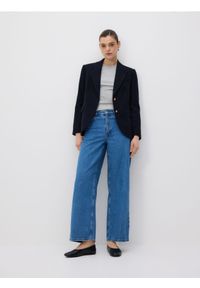 Reserved - Jednorzędowa marynarka z wełną - granatowy. Kolor: niebieski. Materiał: wełna