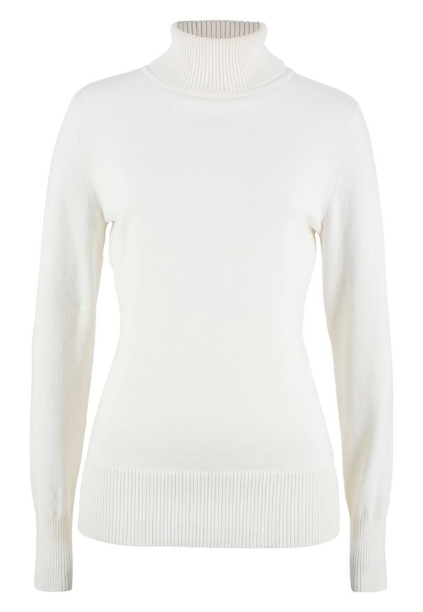 Sweter basic z golfem bonprix biel wełny. Typ kołnierza: golf. Kolor: biały. Materiał: wełna