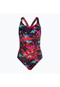 Strój pływacki jednoczęściowy dziecięcy Nike Multiple Print Fastback. Kolor: różowy. Wzór: nadruk