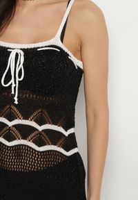 Born2be - Czarna Szydełkowa Sukienka na Ramiączkach z Wiskozy z Metaliczną Nicią Filadria. Okazja: na co dzień. Kolor: czarny. Materiał: wiskoza. Długość rękawa: na ramiączkach. Sezon: lato. Styl: elegancki, casual #2