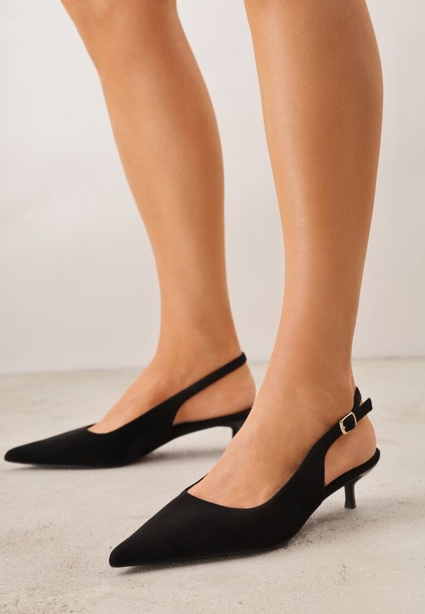 Renee - Czarne Sandały Slingback na Szpilce Kaczuszce Vetilia. Okazja: na co dzień. Zapięcie: sprzączka. Kolor: czarny. Materiał: jeans. Sezon: wiosna. Obcas: na szpilce. Styl: casual, klasyczny, elegancki