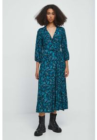 medicine - Medicine sukienka midi rozkloszowana. Kolor: turkusowy. Materiał: tkanina. Typ sukienki: rozkloszowane. Długość: midi #2