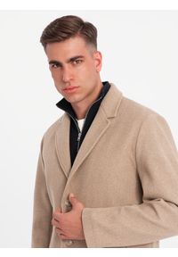 Ombre Clothing - Męski płaszcz jednorzędowy bez podszewki – beżowy V7 - Rozmiar: XXL. Kolor: beżowy. Materiał: poliester, materiał. Wzór: melanż. Styl: elegancki #2