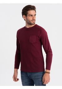 Ombre Clothing - Longsleeve męski o strukturze "wafla" - bordowy V6 - Rozmiar: L. Okazja: na co dzień. Kolor: czerwony. Materiał: bawełna. Długość rękawa: długi rękaw. Styl: klasyczny, sportowy, casual #3
