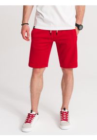Ombre Clothing - Krótkie spodenki męskie z kieszeniami - czerwone V7 - Rozmiar: S. Kolor: czerwony. Materiał: bawełna, poliester, dzianina. Długość: krótkie #5