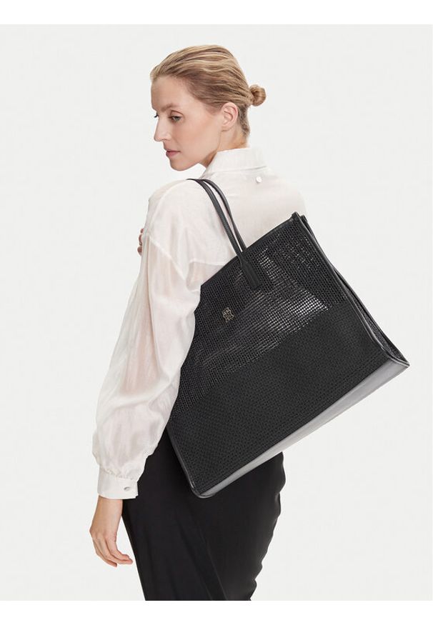 TOMMY HILFIGER - Tommy Hilfiger Torebka Th City Summer Tote Woven AW0AW17640 Czarny. Kolor: czarny. Materiał: skórzane