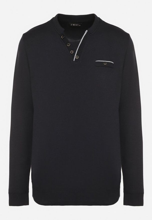 Born2be - Granatowy Sweter z Wełną Zdobiony Guzikami przy Dekolcie Acandria. Okazja: na co dzień. Kolekcja: plus size. Kolor: niebieski. Materiał: wełna. Wzór: aplikacja. Styl: klasyczny, casual, elegancki