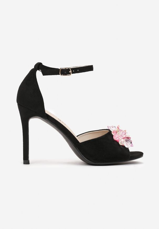 Born2be - Czarne Sandały na Szpilce ze Skórzaną Wkładką Lazare. Zapięcie: sprzączka. Kolor: czarny. Materiał: skóra. Wzór: aplikacja. Obcas: na szpilce