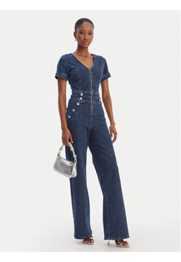 Guess Kombinezon W6RD94 D0911 Granatowy Wide Leg. Kolor: niebieski. Materiał: jeans