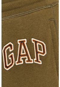 GAP - Spodnie. Kolor: zielony. Materiał: bawełna, poliester, dzianina. Wzór: aplikacja #4