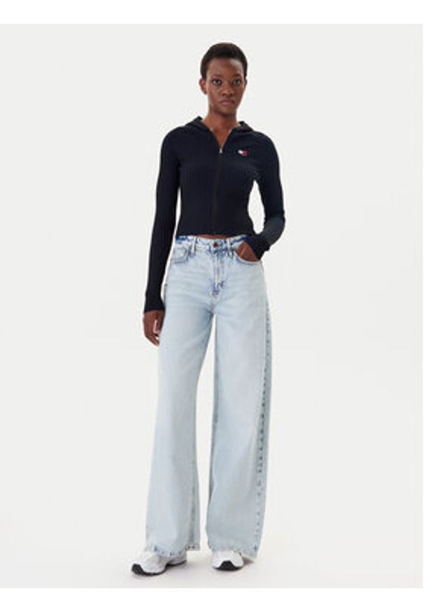 Tommy Jeans Kardigan DW0DW20974 Czarny Slim Fit. Kolor: czarny. Materiał: wiskoza