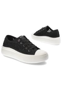 Czarne Trampki Lee Cooper Damskie Buty Na Platformie. Kolor: czarny. Materiał: materiał. Szerokość cholewki: normalna. Wzór: aplikacja. Sezon: lato. Obcas: na platformie #6