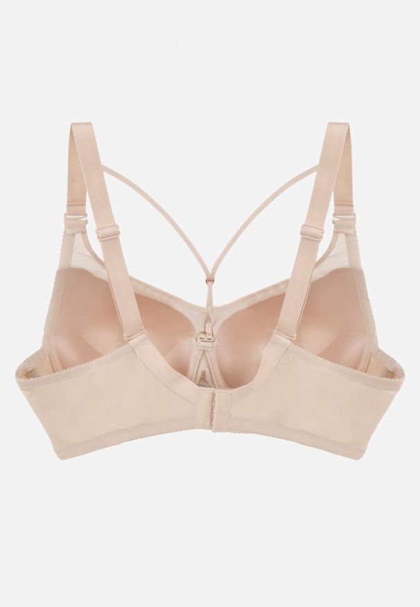 Born2be - Jasnobeżowy Biustonosz z Ozdobną Siateczką i Paseczkami przy Dekolcie Anesa. Kolor: beżowy