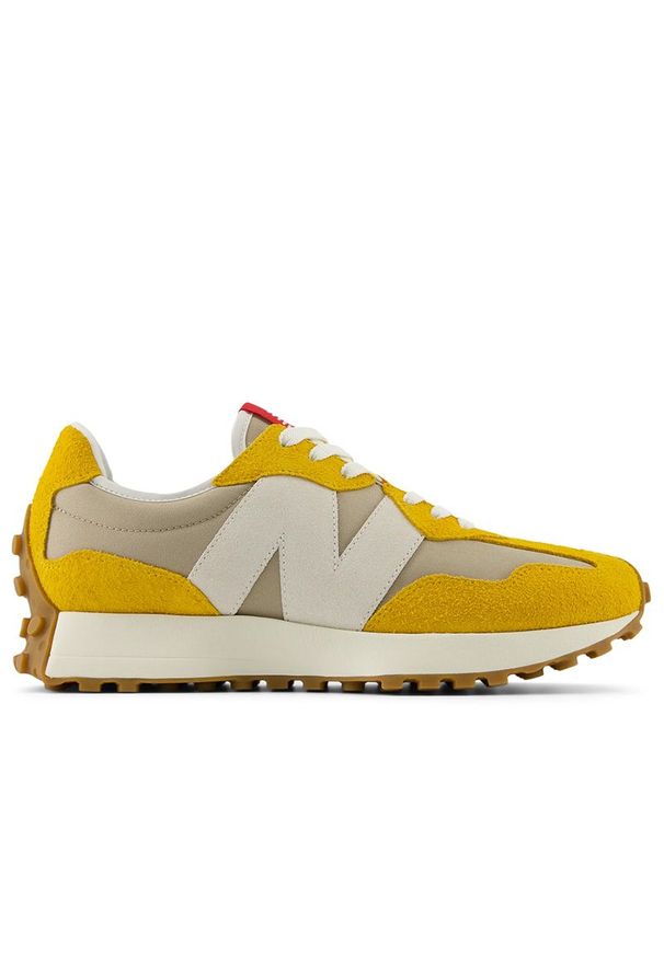 Buty New Balance U327SB - żółte. Okazja: na co dzień. Zapięcie: sznurówki. Kolor: żółty. Materiał: guma, skóra, prążkowany, zamsz, materiał. Szerokość cholewki: normalna