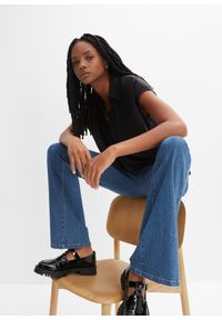 bonprix - Bluzka oversized z krótkim rękawem. Typ kołnierza: kołnierzyk koszulowy. Kolor: czarny. Długość rękawa: krótki rękaw. Długość: krótkie #3