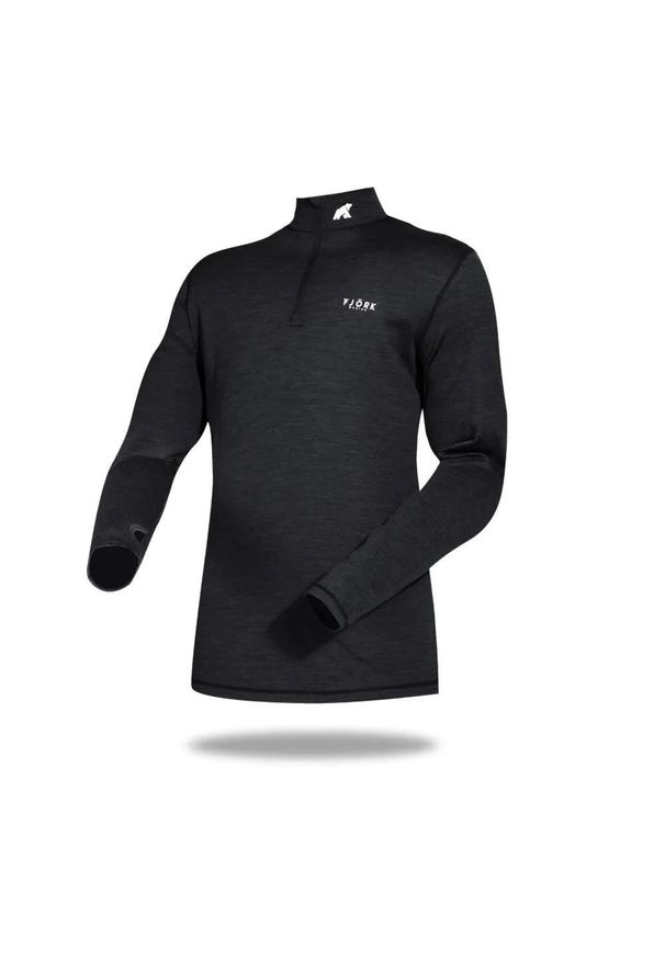 FJORK MERINO - Koszulka z długim rękawem męska wykonana w 100% z wełny merynosów – Finn 210 Zip. Kolor: czarny. Materiał: wełna. Długość rękawa: długi rękaw. Długość: długie