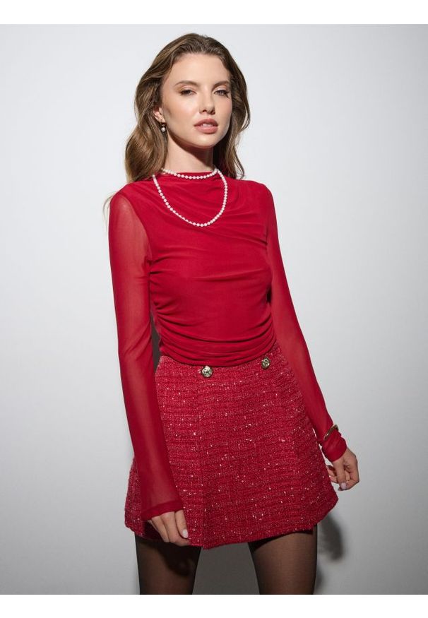 Sinsay - Body z długim rękawem - czerwony. Kolor: czerwony. Długość rękawa: długi rękaw. Długość: długie