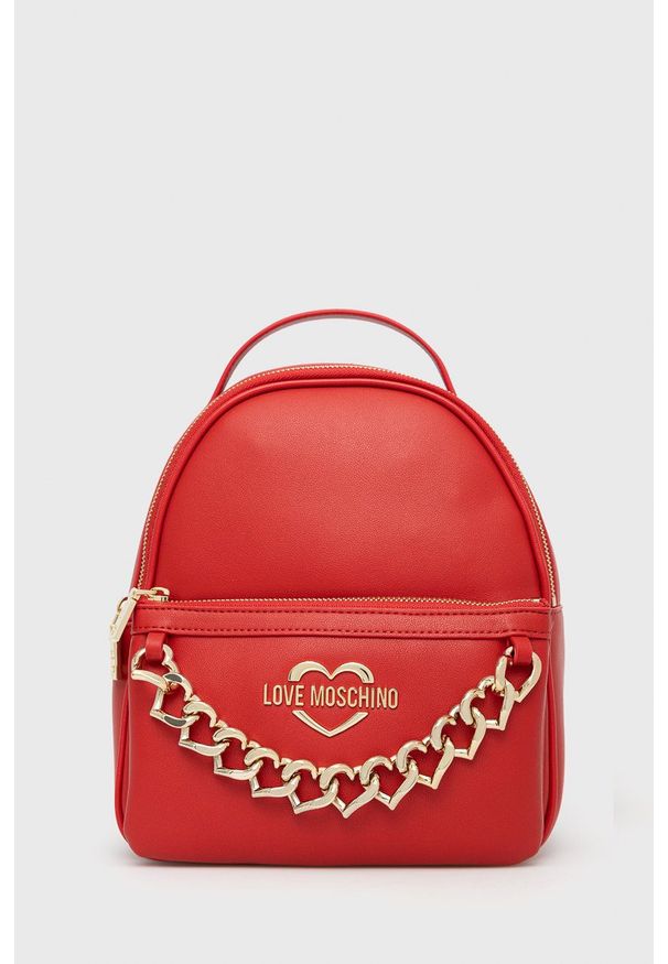 Love Moschino plecak damski kolor czerwony mały z aplikacją. Kolor: czerwony. Wzór: aplikacja